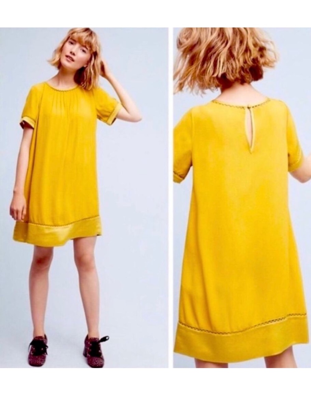 Anthropologie Maeve ‘Verde’ Yellow Swing Shift Dress, size Small